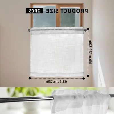Set von 2 Küchen Bistro Vorhängen Weiß Halbtransparent 63,5 x 63 cm Kurze Vorhänge für kleine Küchenfenster Balkon Tür