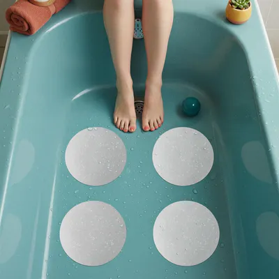 Produktbild von Selbstklebende Anti-Rutsch-Badaufkleber Rund 19 cm - Weiß - 4 Stück - Dusche & Bad Sicherheit