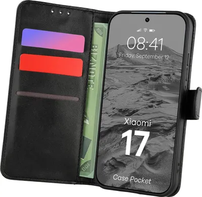 Produktbild von Handyhülle mit Klappe für Xiaomi 17, Bizon Case Pocket, Schwarz
