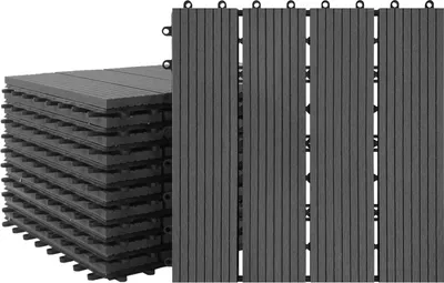 Produktbild von UISEBRT 11 Stück WPC Fliese 30X30cm WPC Klickfliese 1qm Balkonfliesen Terrassenfliesen Holzoptik Fliese Terrassendielen Balkon, Anthrazit