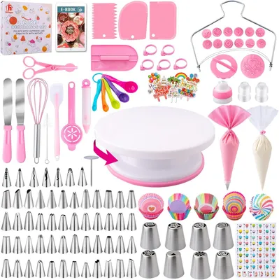Produktbild von Tortenbettungsset 356 Stück, drehbare Tortenplatte, Spritztülen, Spritzbeutel, für Backen