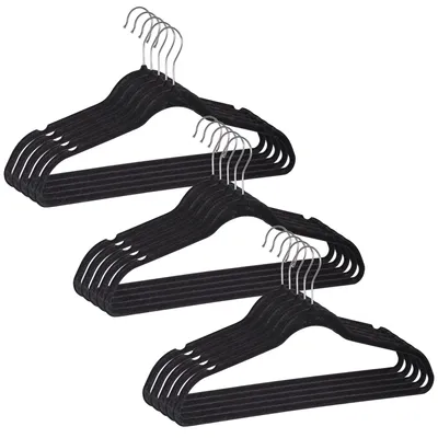 Produktbild von WENKO 15er Set Kleider Bügel Form Hosen Stange Wäsche Anti Rutsch Samt Black