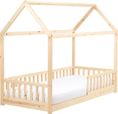 Obrázek produktu pro BELIANI Dětská postel ze světle hnědého borovicového dřeva 90 x 200 cm jednolůžko ve tvaru domečku pro děti roštový rám postele