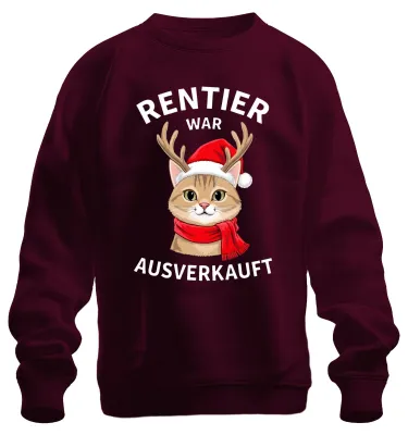 Immagine prodotto di Felpa unisex con motivo di renna, gatto e Babbo Natale, divertente, regalo di Natale, colore bordeaux, taglia M
