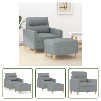 Obrázok produktu pre The Living Store Kreslo s taburetom svetlo sivé 60 cm látka