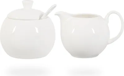 Produktbild von Buchensee Zuckerdose und Milchkännchen Set aus Fine Bone China Porzellan, weiß