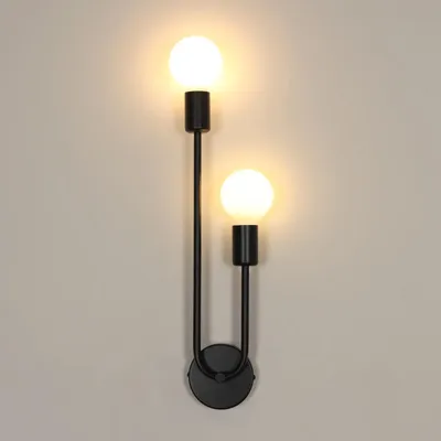 Productafbeelding van Stijlvolle wandlamp voor binnen, zwart, 2 lampen, E27 fitting, industriële wandlamp, metaal