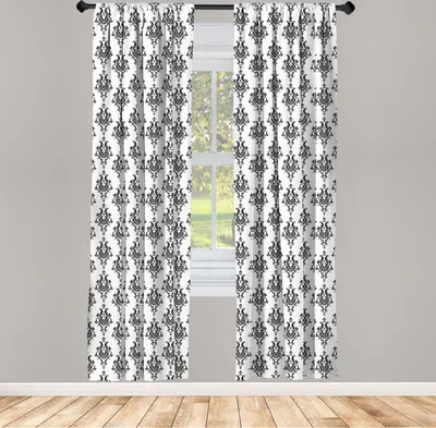 Immagine prodotto di ABAKUHAUS Tende in damasco, tende, motivo barocco vittoriano rinascimentale con effetto arabesco e disegno vintage, 2 pezzi 75 x 175 cm, bianco e nero