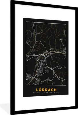 Produktbild von MuchoWow® Gerahmtes Poster Gold - Deutschland - Karte - Lörrach 60x90 cm - Poster mit Schwarzem Bilderrahmen Wandposter Rahmen Foto Bilder - Dekoration - Wandposter Wohnzimmer - Hochwertig