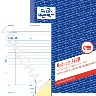 Produktbild von Avery Zweckform 1776, Rapport, A5, selbstdurchschreibend, 2x40 Blatt