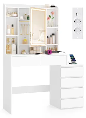 Image de VASAGLE : Table de maquillage avec éclairage, table de coiffure avec miroir LED