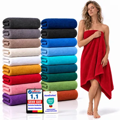 Produktbild von Komfortec Badetuch 100x200 cm aus 100% Baumwolle, Saunatuch XXL, Weich, Groß, Frottee, Schnelltrocknend, Rot, KI-generiertes Bild
