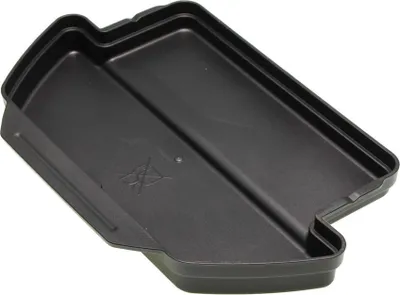 A black plastic drip tray for a grill.