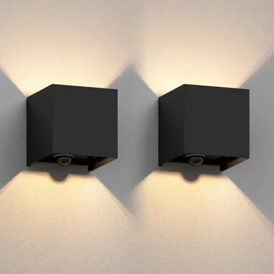 Wandleuchte CUBEL 2er-Set, IP65, Up-/Downlight, Bewegungsmelder, schwarz
