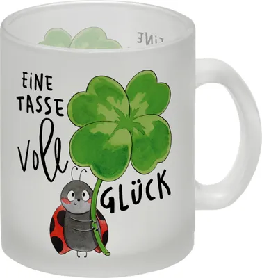 Produktbild von Marienkäfer Glas Tasse mit Spruch Eine Tasse voll Glück
