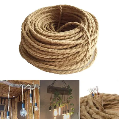 Produktbild von Textilkabel 3-adrig 10 m, Stromkabel 3G0,75 mm², Jute-Lampenkabel, Elektrokabel für Lampen und elektrische Leitungen