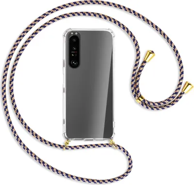 Produktbild von Handykette Backcover-Schutzhülle mit Band (Metall goldfarben) für Sony Xperia 1 III - blau+beige