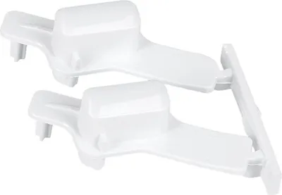Two white plastic appliance parts are shown against a white background.