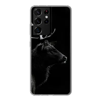 Produktbild von MuchoWow® Handyhülle Schutzhülle Hülle für Samsung Galaxy S21 Ultra Hirsch - Schwarz - Porträt - Geweih - Tiere Silikon Softcase Handy Hülle - Mobiltelefon