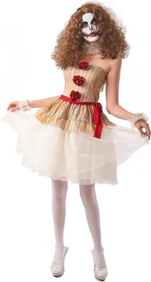 Produktbild von Pantomime Clown-Kostüm für Halloween Damenkostüm beige-rot-weiss L