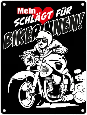 Produktbild von Metallschild in 15x20 cm in schwarz mit Motorrad Mein Herz schlägt für