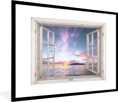 Produktbild von MuchoWow® Gerahmtes Poster Aussicht - Insel - Meer 80x60 cm - Poster mit Schwarzem Bilderrahmen Wandposter Rahmen Foto Bilder - Schlafzimmer-Dekorationen - Fotoposter