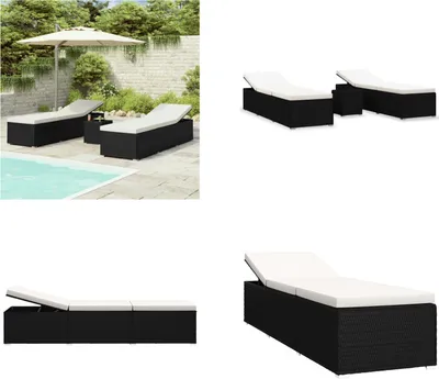 Produktbild von vidaXL 3 tlg. Garten Sonnenliegen mit Teetisch Poly Rattan Schwarz - Sonnenliege - Sonnenliegen - Sonnenliegen-Set - Sonnenliegen-Sets