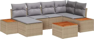 Produktbild von vidaXL Gartensofa-set mit Kissen 7 pcs Beige und Hellgrau Polyrattan