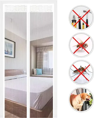 Produktbild von Magnet Fliegengitter Tür 90x210cm, Ideal Für Die Balkontür Kellertür und Terrassentür Weiß