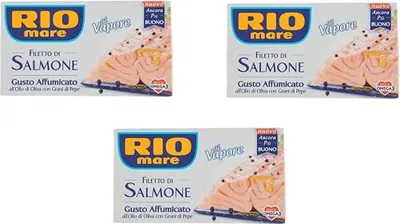 Produktbild von 3x Rio Mare Salmone Affumicato Lachsfilet In Olivenöl mit Pfeffer geräuchert 125g