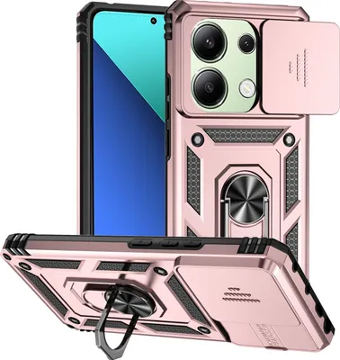 Obrázek produktu pro Pouzdro pro Xiaomi Redmi Note 13 Pro 4G dvouvrstvé pouzdro s posuvným krytem kamery a prstencovým stojánkem Růžový