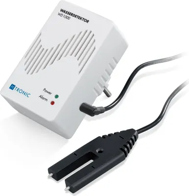 A white water detector device with a power cord and sensor probes.