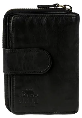 Produktbild von Damen Geldbörse Leder Portemonnaie Geldbeutel 10 Kartenfächer Black schwarz