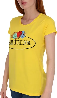 Produktbild von Fruit of the Loom Damen T-Shirt mit großem Vintage-Logo Farbe: gelb Größe: S