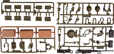 Produktbild von Zubehörset für M26 Pershing 3838, 7-teilig, Braun, Kunststoff: Rahmen für Helm, Schäkel, Boxen und Kettenreparaturset
