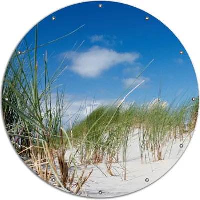 Produktbild von Wallario rundes Outdoor-Poster für Garten oder Balkon, Motiv Düne am Strand unter blauem Himmel, 120 cm Durchmesser
