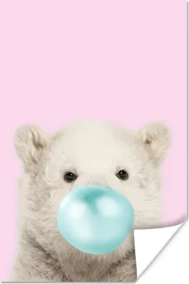Produktbild von MuchoWow® Poster Eisbär - Kaugummi - Rosa - Blau - Kinder - Mädchen 60x90 cm - Wanddekoration