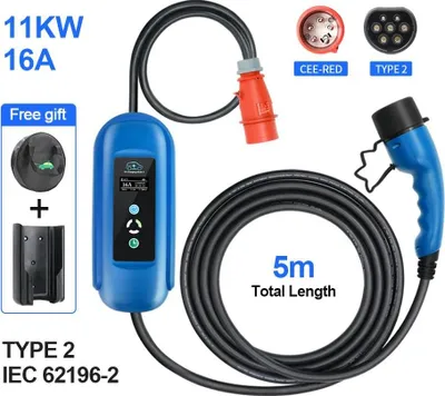 Immagine prodotto di Caricabatterie EV, corrente regolabile, caratteristiche di sicurezza, blu-11KW, tipo 2-a