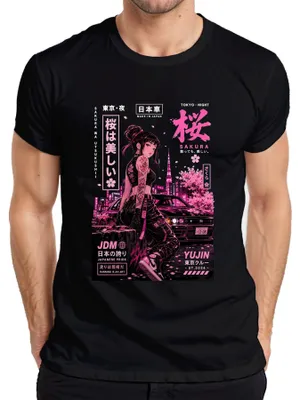 Immagine prodotto di Maglietta da uomo, nera, taglia S, con scritta "Sakura JDM Japanese Pride Running Is An Art Anime Japan Y2K Drift"