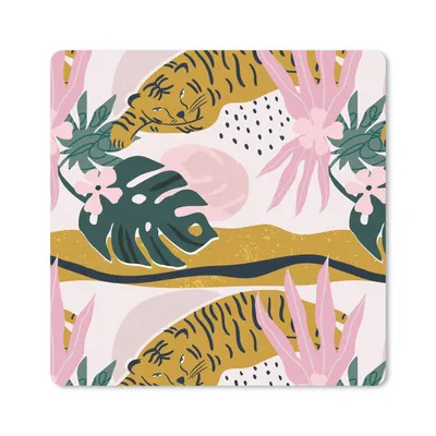Produktbild von MuchoWow® Mauspad Mousepad Muster - Tiger - Rosa 20x20 cm - Mousepads - Maus Mat - Pad - Mausunterlage - Desk Mat - Bureauartikeln