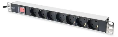 Image de DIGITUS Bandeau de prises en aluminium Digitus avec interrupteur, 7 prises de sécurité, fiche de sécurité de 2 m