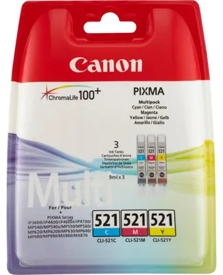 Obrázek produktu pro Zásobníky - Multi Pack Canon č.521 - CLI-521CMY (Azurové, purpurové, žluté)