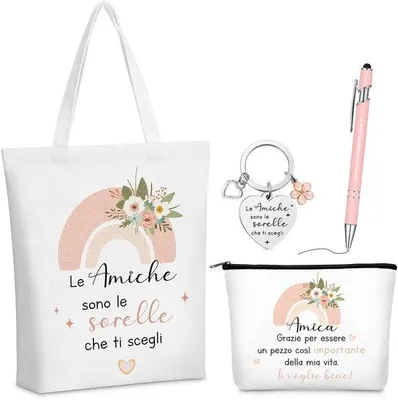 Produktbild von Geschenkset für Freundinnen - Canvas Make-Up-Koffer mit Schlüsselanhänger und Kugelschreiber - besondere Anlässe