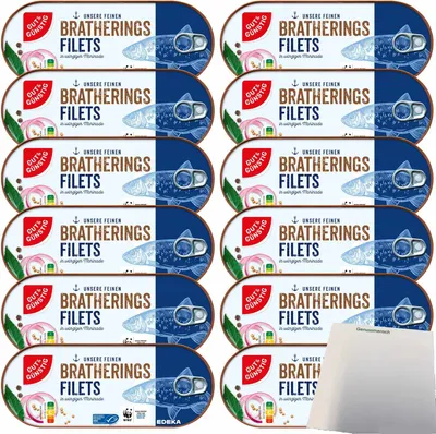 Produktbild von Gut & Günstig Bratheringsfilets in würziger Marinade VPE (12x325g Dose)  + usy Block