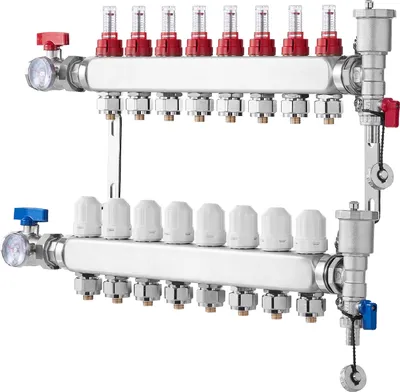 Produktbild von SucceBuy 8-Zweig-Strahlungswärmeverteiler, Edelstahl-PEX-Verteiler für Warmwasser-Fußbodenheizung, 1/2-Zoll-Adapter im Lieferumfang enthalten