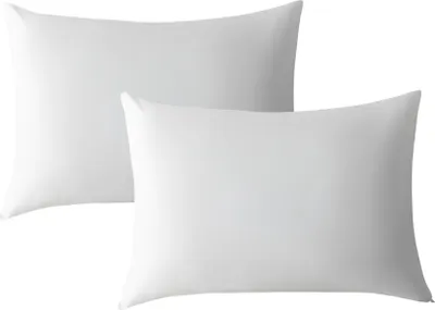 Two white pillows are shown against a white background.