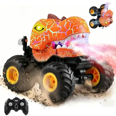Productafbeelding van RC auto dinosaurus - Met licht en misteffect - 360° stunts en off-road - 2,4 GHz afstandsbediening - Voor kinderen