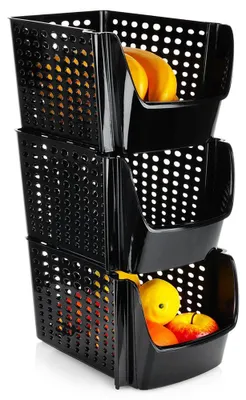 Produktbild von Vilde | Behälter für Gemüse und Obst 3er Set - Kunststoff - Stapelbar - Schwarz