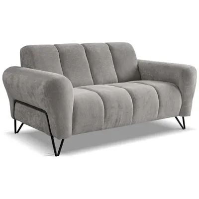 Produktbild von Sofa VOLARE - 2-Sitzer Couch - Moderner Polstersofa - Chenille Storm in Dunkelgrau, dekorative schwarze Metallbeine