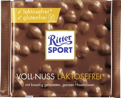 Produktbild von Ritter Sport Voll Nuss laktosefrei mit ganzen Haselnüssen 100g